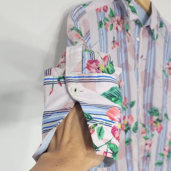 Milano Multicolor Striped & Floral Long Sleeve Button-Down Shirt Lightweight 36 - Picture 4 of 12